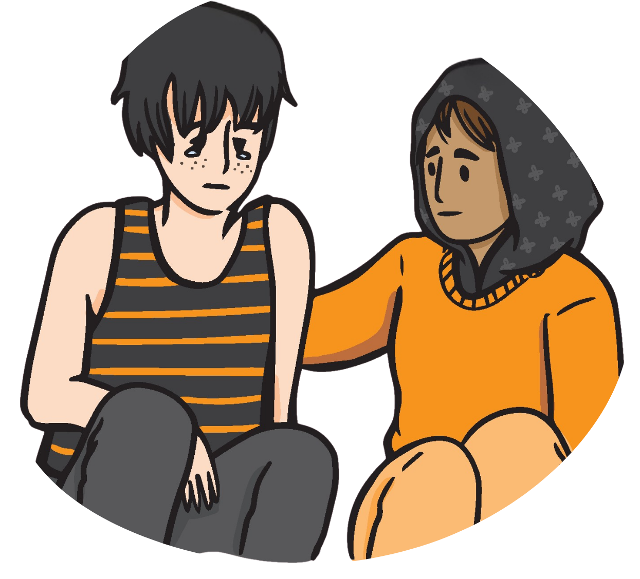 2 girls one reassuring the other